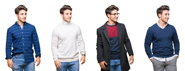 Collage Unga Stiliga Affärsman Över Isolerade Bakgrunden Tittar Bort Till — Stockfoto