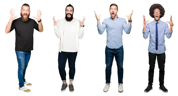 Collage Einer Gruppe Junger Männer Vor Weißem Isoliertem Hintergrund Die — Stockfoto