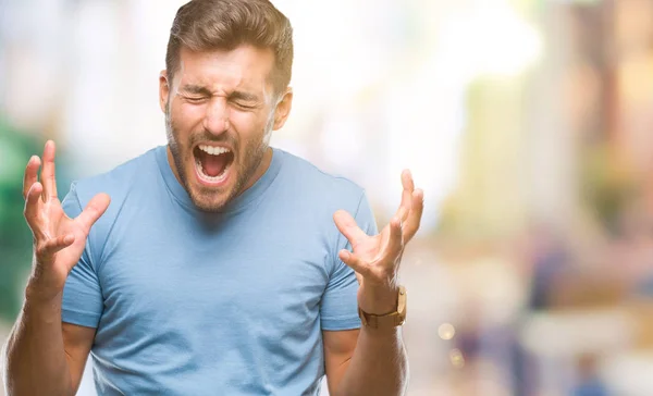 Young Handsome Man Isolated Background Celebrating Crazy Amazed Success Arms — Stock Photo, Image