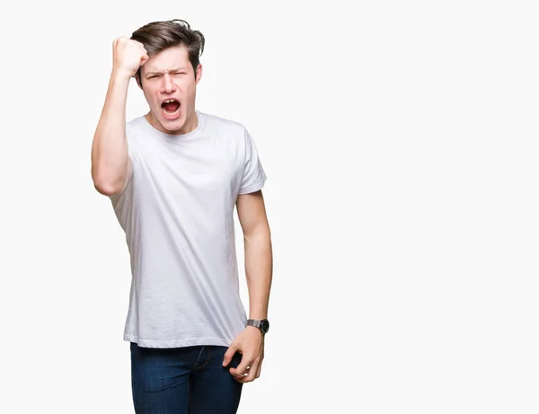 Junger Gutaussehender Mann Der Legeres Weißes Shirt Über Isoliertem Hintergrund — Stockfoto