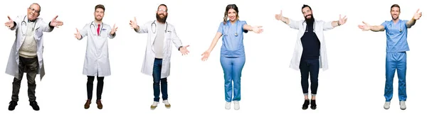 Collage Aus Einer Gruppe Von Ärzten Und Chirurgen Die Vor — Stockfoto
