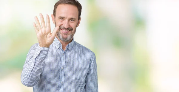 Bonito Homem Meia Idade Elegante Sênior Sobre Fundo Isolado Mostrando — Fotografia de Stock