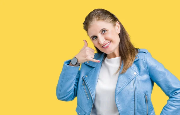 Hermosa Mujer Madura Mediana Edad Con Chaqueta Cuero Moda Sobre —  Fotos de Stock