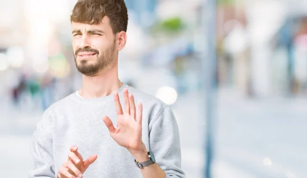 Young Handsome Man Wearing Sweatshirt Isolated Background Disgusted Expression Displeased — Stock Photo, Image