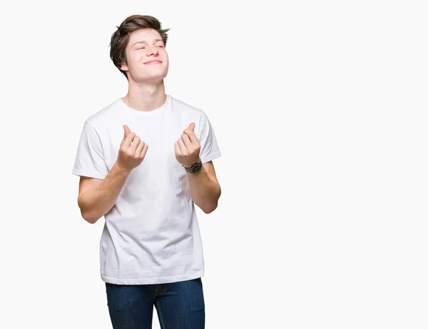 Ung Vacker Man Bär Casual Vit Shirt Över Isolerade Bakgrund — Stockfoto