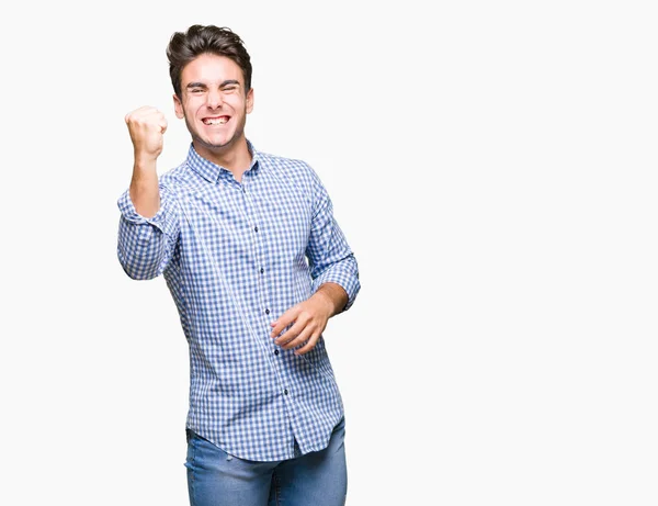 Young Handsome Business Man Isolated Background Angry Mad Raising Fist — Stock Photo, Image