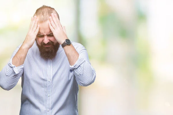 Young Caucasian Hipster Man Isolated Background Suffering Headache Desperate Stressed — Stock Photo, Image