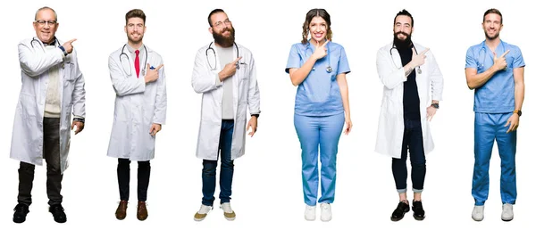 Collage Gruppen Läkare Och Kirurger Personer Över Isolerade Vitbakgrund Glada — Stockfoto