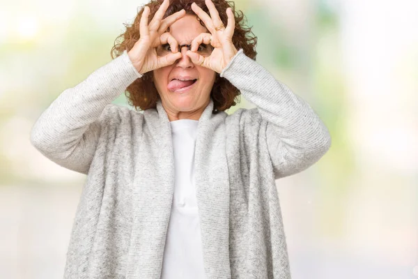 Mooie Midden Ager Senior Vrouw Jas Bril Dragen Geïsoleerde Achtergrond — Stockfoto