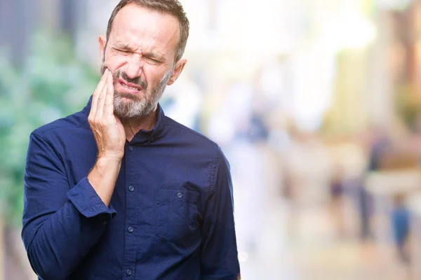 Middle Age Hoary Senior Man Isolated Background Touching Mouth Hand — Stock Photo, Image