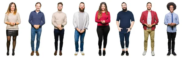 Collage Personas Sobre Fondo Blanco Aislado Las Manos Juntas Los — Foto de Stock