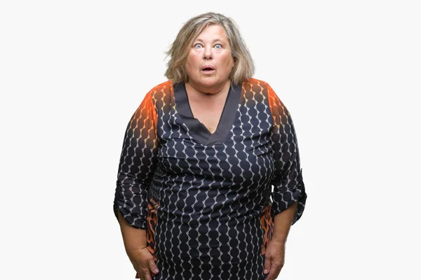 Senior Size Caucasian Woman Isolated Background Afraid Shocked Surprise Expression — Stock Photo, Image