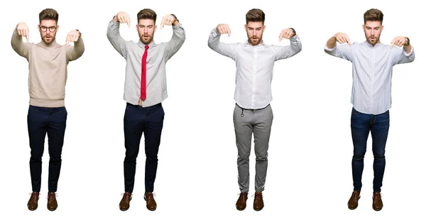 Collage Joven Hombre Negocios Guapo Sobre Fondo Blanco Aislado Señalando —  Fotos de Stock