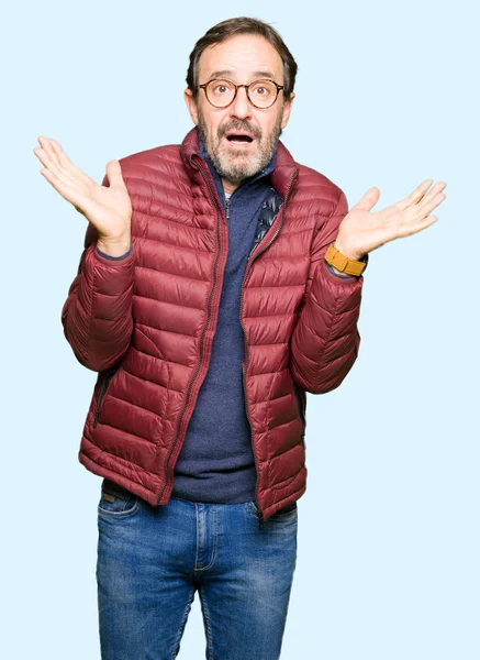 Middle Age Handsome Man Wearing Glasses Winter Coat Clueless Confused — Stock Photo, Image