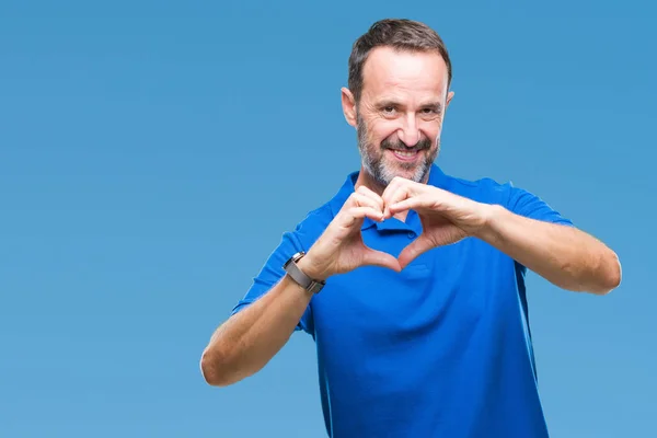 Hoary Senior Man Isolated Background Smiling Love Showing Heart Symbol — Stockfoto