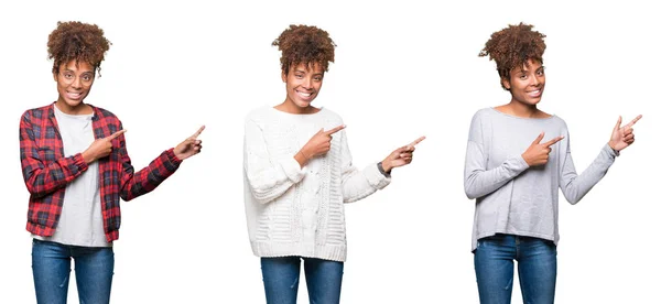 Colagem Jovem Bela Menina Africana Sobre Fundo Isolado Sorrindo Olhando — Fotografia de Stock