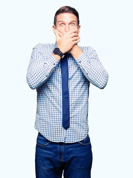 Handsome Business Man Wearing Tie Shocked Covering Mouth Hands Mistake — Stock Photo, Image