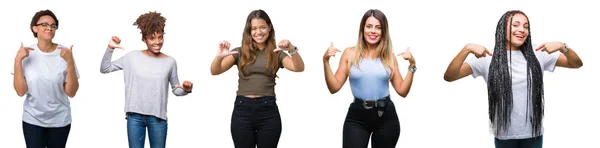 Collage Gruppo Giovani Donne Sfondo Isolato Guardando Fiducioso Con Sorriso — Foto Stock