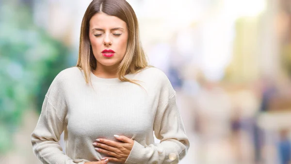 Giovane Bella Donna Maglione Bianco Casuale Sfondo Isolato Con Mano — Foto Stock