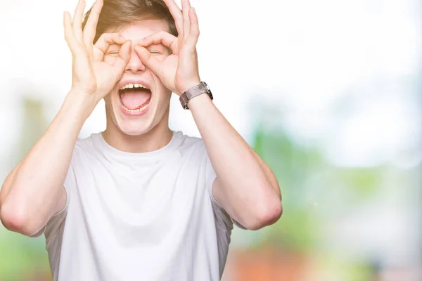 Young Handsome Man Wearing Casual White Shirt Isolated Background Doing — Stock Photo, Image