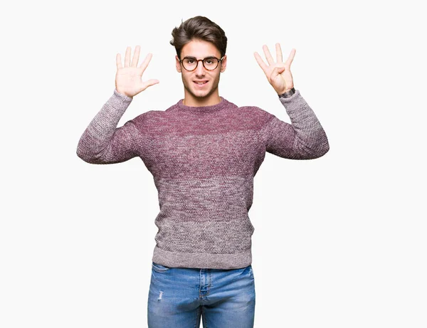 Young Handsome Man Wearing Glasses Isolated Background Showing Pointing Fingers — Stock Photo, Image