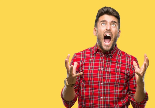 Young Handsome Man Isolated Background Crazy Mad Shouting Yelling Aggressive — Stock Photo, Image