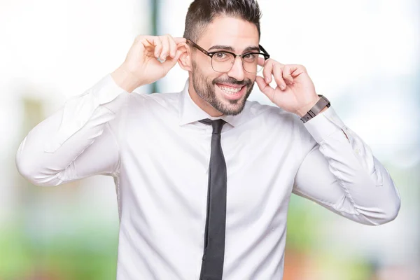 Junger Gutaussehender Geschäftsmann Mit Brille Über Isoliertem Hintergrund Der Die — Stockfoto