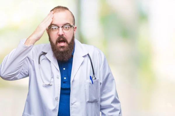 Young Caucasian Doctor Man Wearing Medical White Coat Isolated Background — Stock Photo, Image