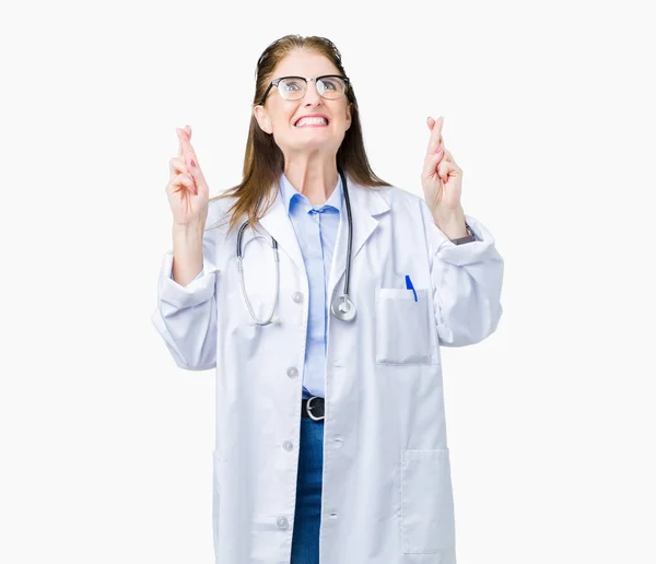 Middle Age Mature Doctor Woman Wearing Medical Coat Isolated Background — Stock Photo, Image