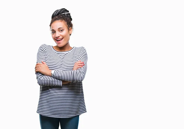 Jovem Trançado Cabelo Afro Americano Menina Vestindo Suéter Sobre Fundo — Fotografia de Stock