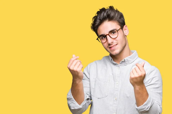 Young Handsome Man Wearing Glasses Isolated Background Doing Money Gesture — Stock Photo, Image