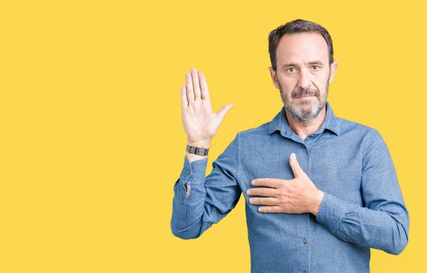 Bonito Homem Meia Idade Elegante Sênior Sobre Fundo Isolado Jurando — Fotografia de Stock