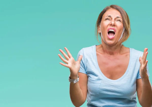 Mujer Hispana Mayor Mediana Edad Sobre Fondo Aislado Loca Loca — Foto de Stock