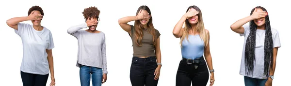 Collage Grupo Mujeres Jóvenes Sobre Fondo Aislado Sonriendo Riendo Con — Foto de Stock