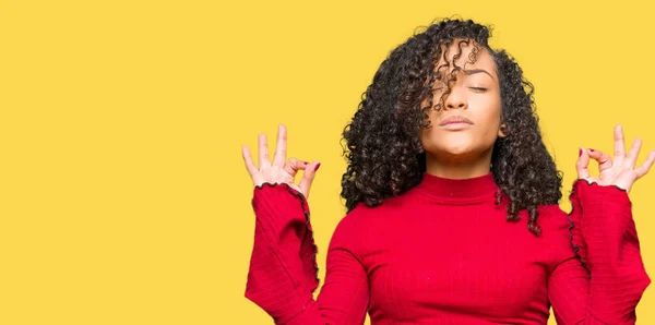 Young Beautiful Woman Curly Hair Relax Smiling Eyes Closed Doing — Stock Photo, Image