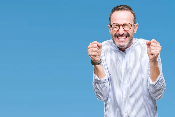 Ein Älterer Mann Mittleren Alters Der Eine Brille Über Einem — Stockfoto