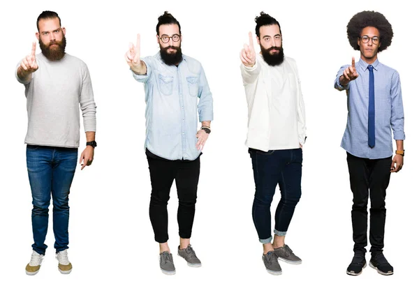 Collage Grupp Unga Män Över Vita Isolerade Bakgrund Peka Med — Stockfoto