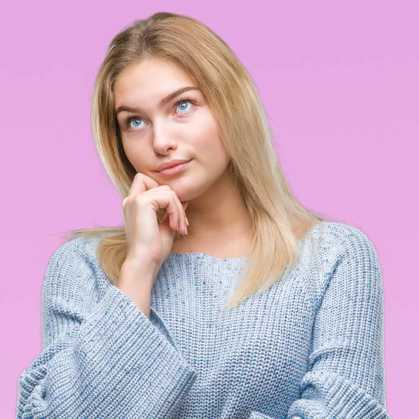 Giovane Donna Caucasica Che Indossa Maglione Invernale Sfondo Isolato Con — Foto Stock