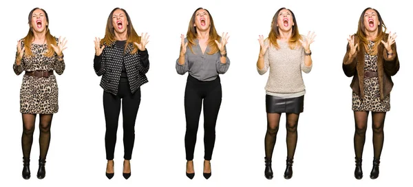 Collage Einer Eleganten Frau Mittleren Alters Vor Isoliertem Weißen Hintergrund — Stockfoto