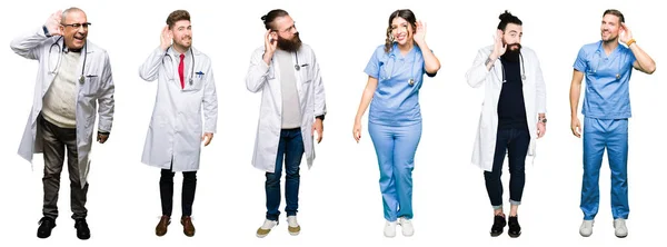 Collage Gruppo Medici Chirurghi Persone Sfondo Bianco Isolato Sorridente Con — Foto Stock