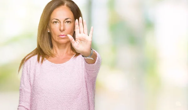 Mooie Middenleeftijd Volwassen Vrouw Dragen Winter Trui Geïsoleerde Achtergrond Stop — Stockfoto