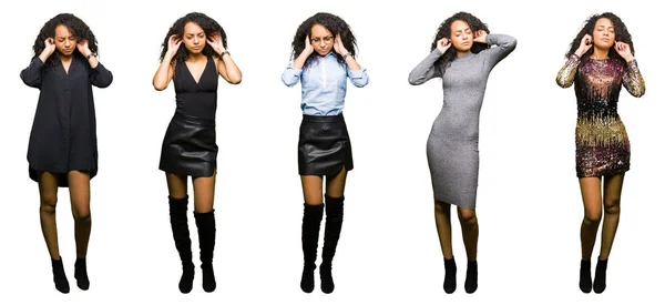 Collage Einer Jungen Frau Kleid Party Über Isoliertem Weißen Hintergrund — Stockfoto