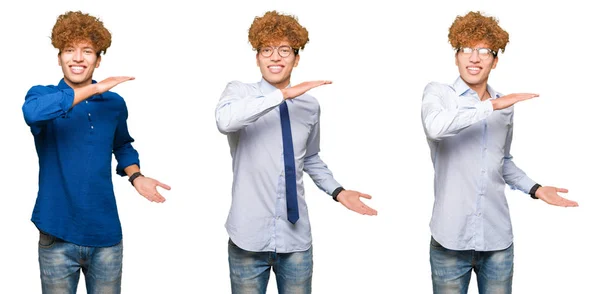 Collage Giovani Bussines Uomo Con Capelli Ricci Che Indossano Occhiali — Foto Stock