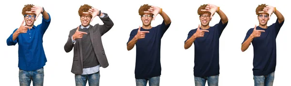 Collage Ung Affärsman Bära Glasögon Över Isolerade Vit Bakgrund Leende — Stockfoto