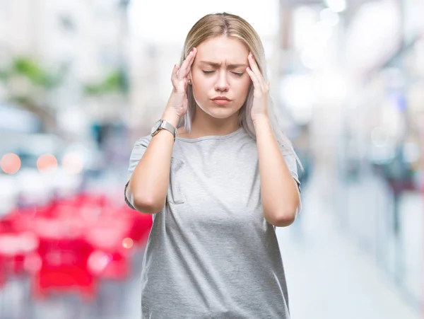 Junge Blonde Frau Über Isolierten Hintergrund Mit Der Hand Auf — Stockfoto