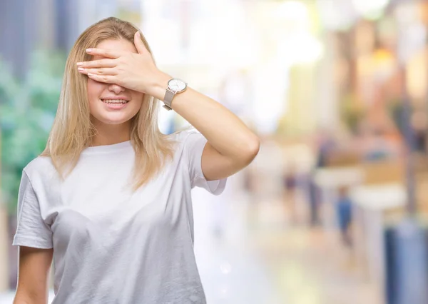 Junge Kaukasische Frau Über Isoliertem Hintergrund Lächelnd Und Lachend Mit — Stockfoto