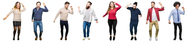 Collage Persone Sfondo Bianco Isolato Ballando Allegro Felice Sorridendo Commovente — Foto Stock