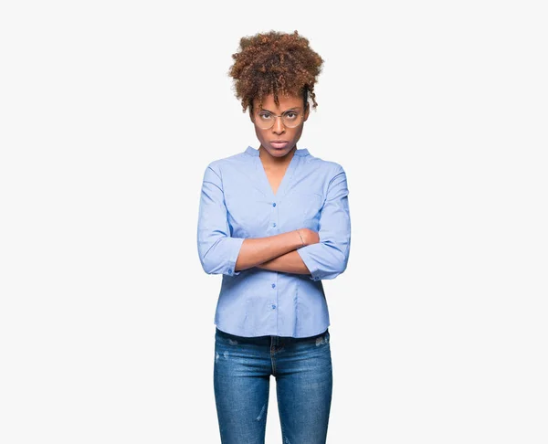 Hermosa Joven Mujer Negocios Afroamericana Sobre Fondo Aislado Escéptico Nervioso — Foto de Stock