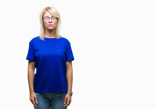 Young Beautiful Blonde Woman Wearing Glasses Isolated Background Serious Expression — Stock Photo, Image