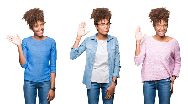 Collage Joven Hermosa Africana Sobre Fondo Aislado Renuncia Decir Hola —  Fotos de Stock